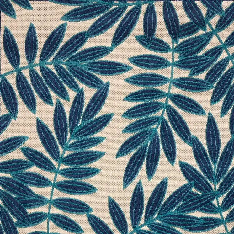 4' X 6' Navy Blue And Beige Palm Leaf Indoor Outdoor Area Rug