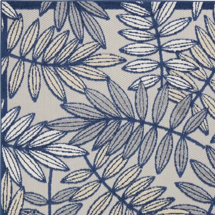 4' X 6' Navy Blue And Ivory Botanical Leaves Indoor Outdoor Area Rug