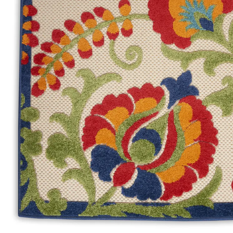 4' X 6' Ivory Navy Blue And Blue Trellis Indoor Outdoor Area Rug