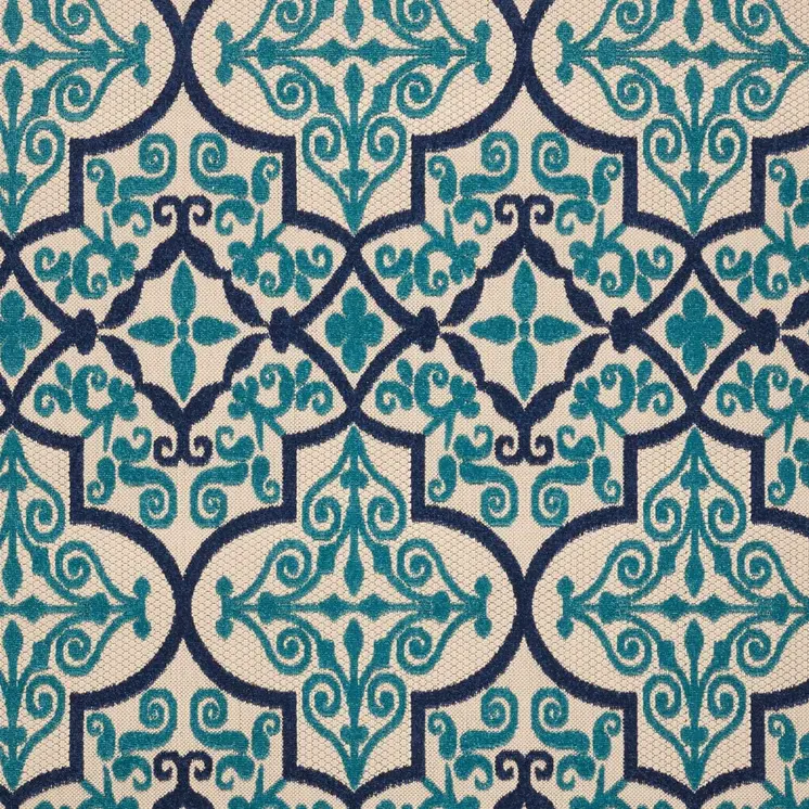 4' X 6' Ivory Navy Blue And Blue Trellis Indoor Outdoor Area Rug