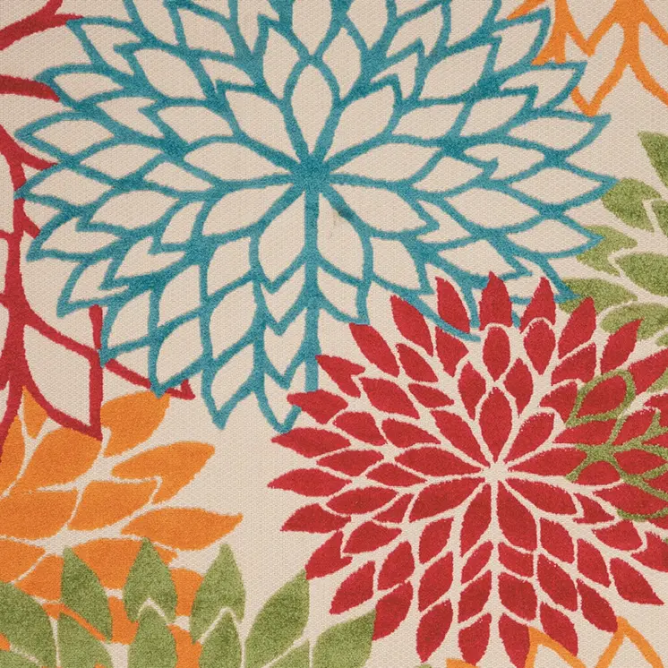 4' X 6' Orange Red Green And Blue Floral Indoor Outdoor Area Rug