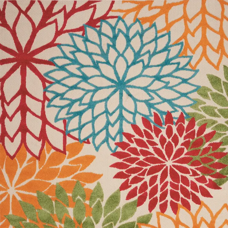 4' X 6' Orange Red Green And Blue Floral Indoor Outdoor Area Rug