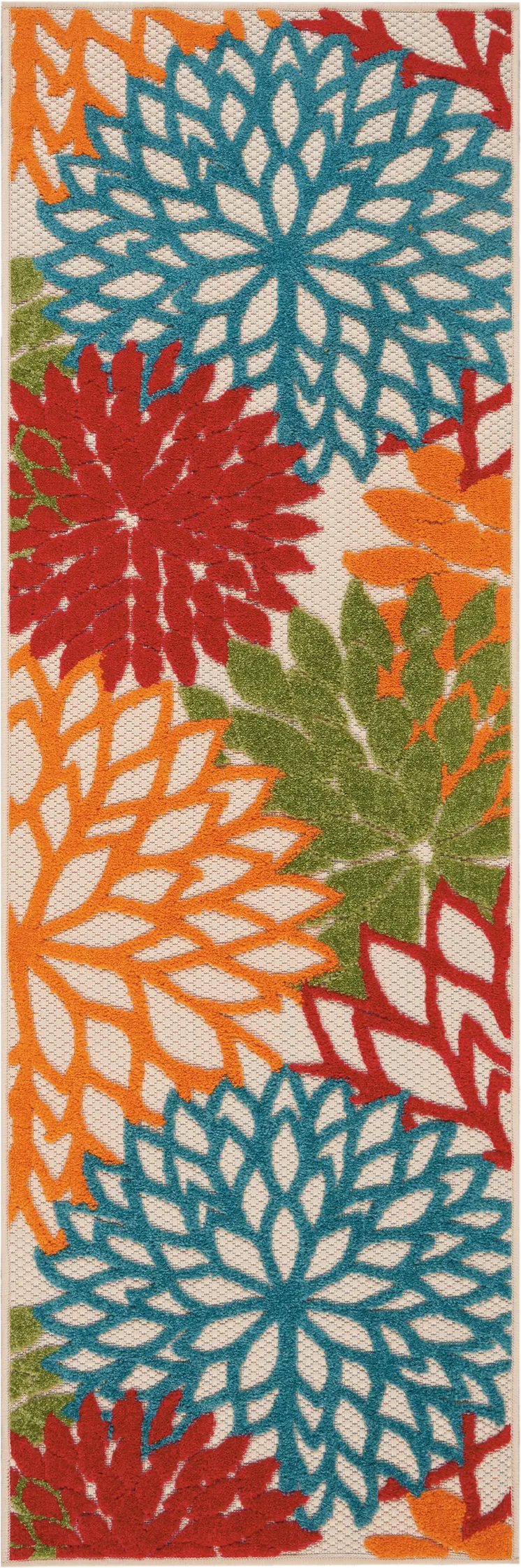 6' Orange Red Green And Blue Floral Indoor Outdoor Runner Rug