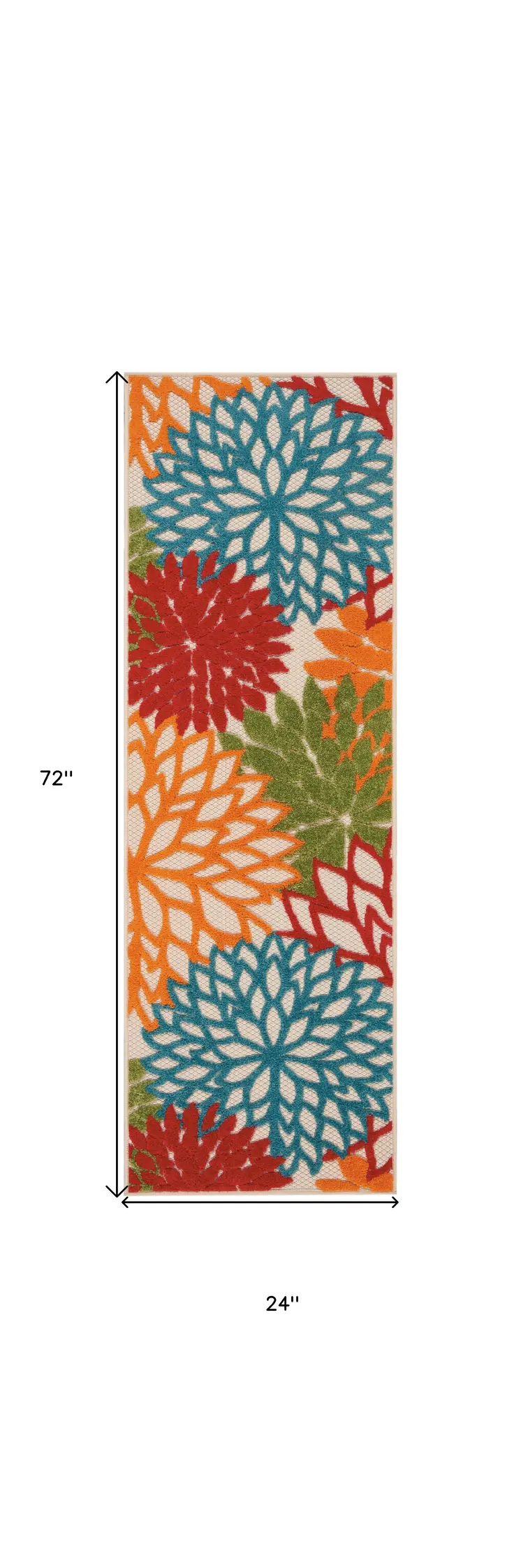 6' Orange Red Green And Blue Floral Indoor Outdoor Runner Rug