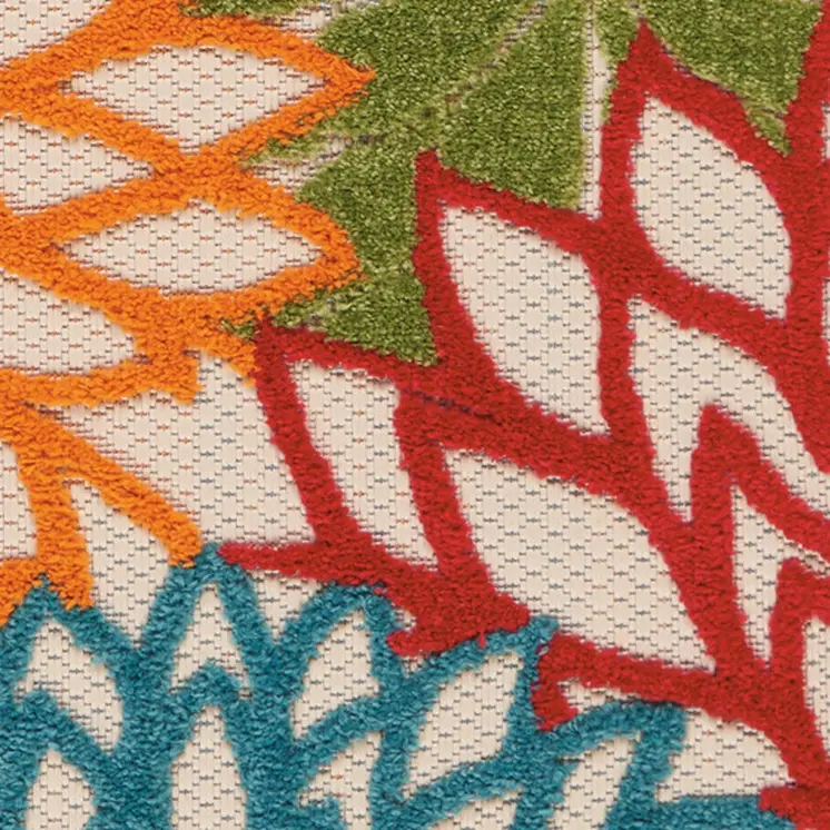 6' Orange Red Green And Blue Floral Indoor Outdoor Runner Rug