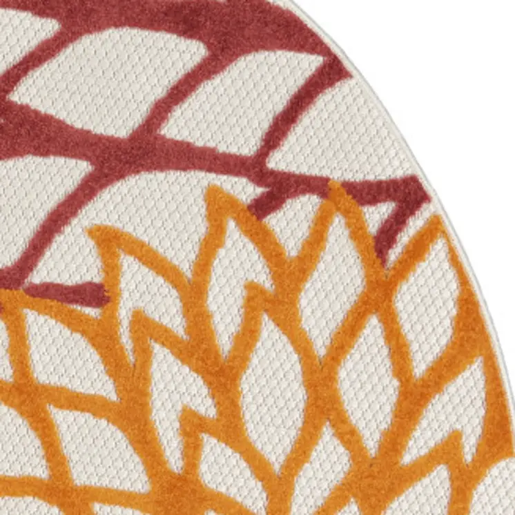5' Red Yellow Green Orange And Ivory Round Floral Indoor Outdoor Area Rug