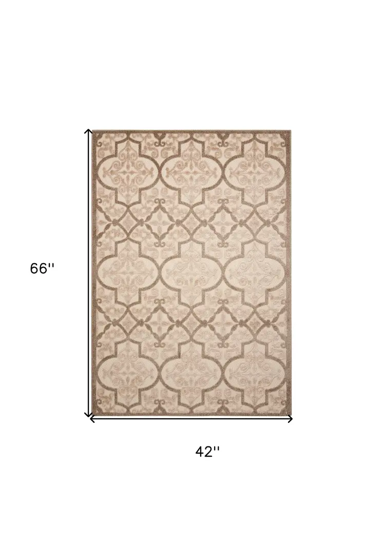 4' X 6' Cream Beige And Brown Trellis Indoor Outdoor Area Rug