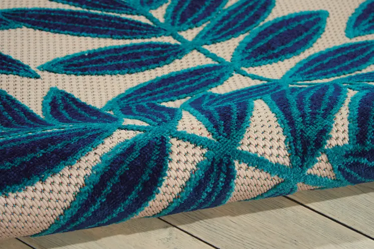5' X 8' Navy Blue And Ivory Palm Leaf Indoor Outdoor Area Rug