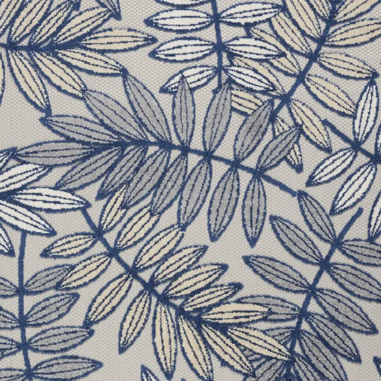 5' X 8' Navy Blue And Ivory Botanical Leaves Indoor Outdoor Area Rug
