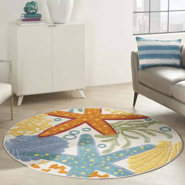 5' X 8' Navy Blue And Ivory Botanical Leaves Indoor Outdoor Area Rug