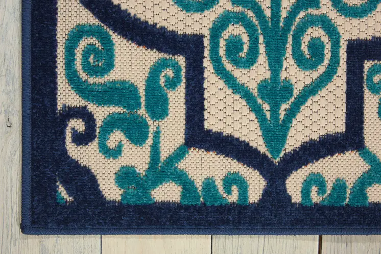 5' X 8' Navy Blue And Ivory Trellis Indoor Outdoor Area Rug