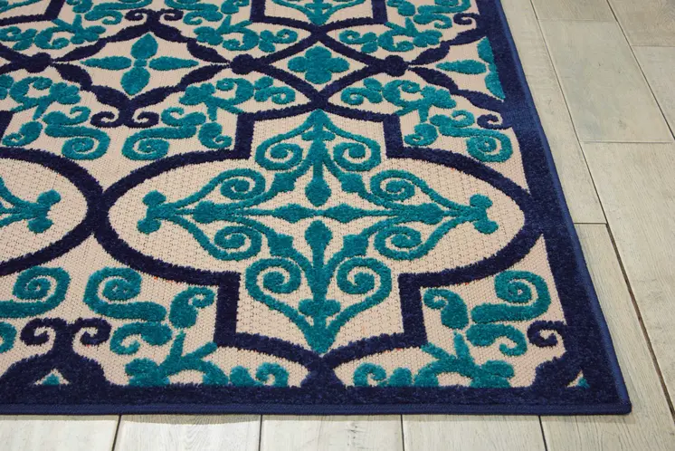 5' X 8' Navy Blue And Ivory Trellis Indoor Outdoor Area Rug