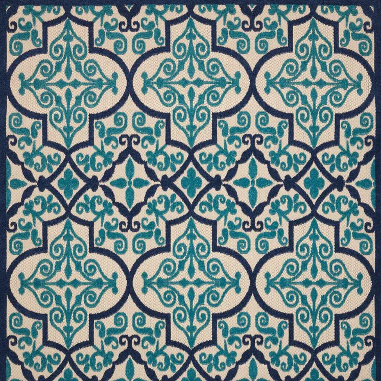 5' X 8' Navy Blue And Ivory Trellis Indoor Outdoor Area Rug