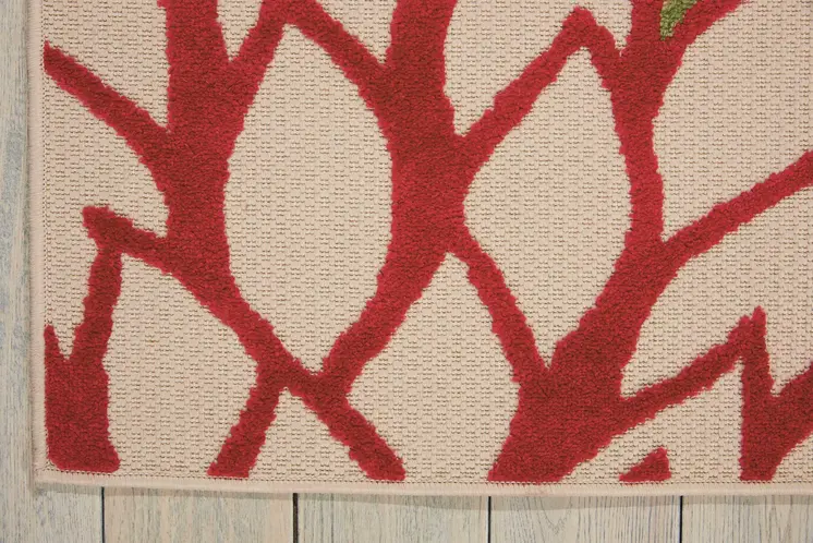 5' X 8' Ivory Green Blue Red And Orange Floral Indoor Outdoor Area Rug