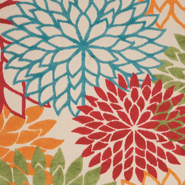 5' X 8' Ivory Green Blue Red And Orange Floral Indoor Outdoor Area Rug