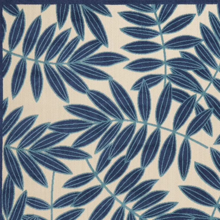 6' X 9' Navy Blue And Beige Botanical Leaves Indoor Outdoor Area Rug