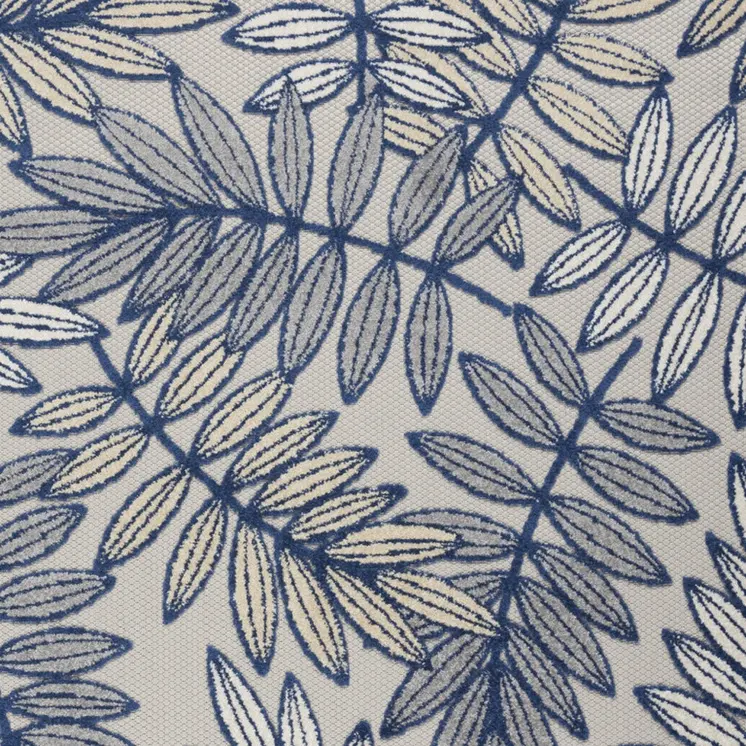 6' X 9' Navy Blue And Beige Botanical Leaves Indoor Outdoor Area Rug