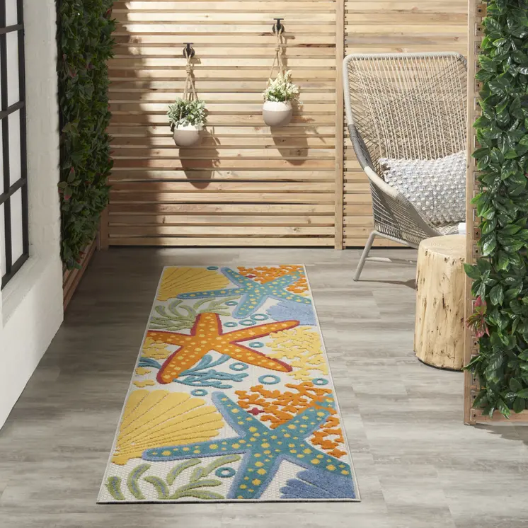 6' X 9' Navy Blue And Beige Botanical Leaves Indoor Outdoor Area Rug