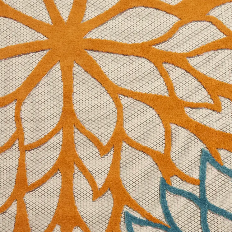 6' X 9' Ivory Yellow Orange Green And Blue Floral Indoor Outdoor Area Rug