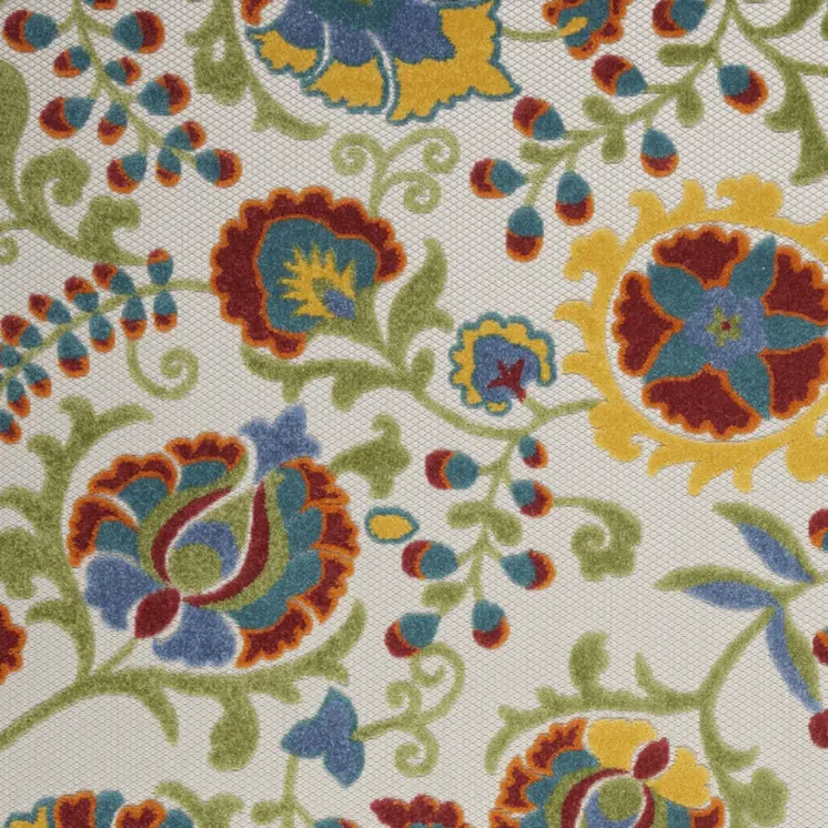 6' X 9' Ivory Green Red And Yellow Floral Indoor Outdoor Area Rug