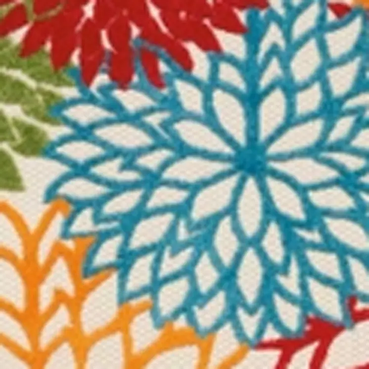 10' Green Orange Ivory And Blue Floral Indoor Outdoor Runner Rug