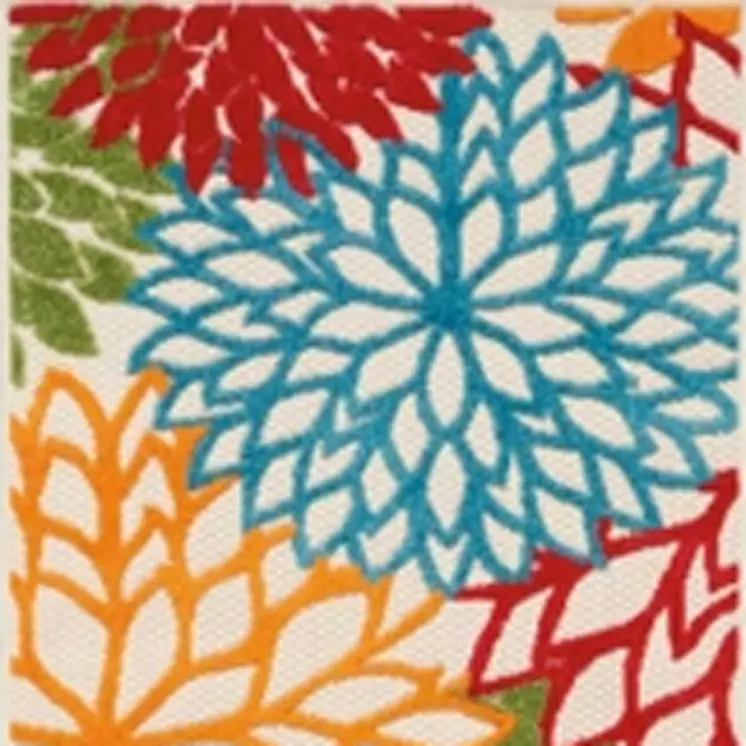 10' Green Orange Ivory And Blue Floral Indoor Outdoor Runner Rug