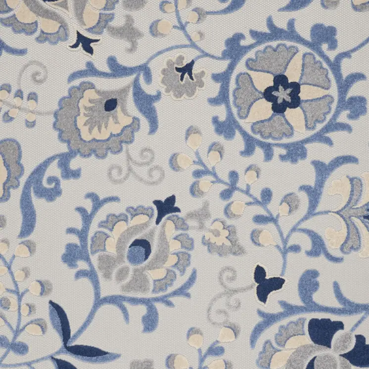 7' X 10' Blue Gray And Navy Blue Floral Indoor Outdoor Area Rug
