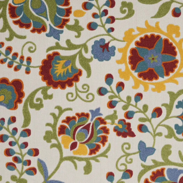 7' X 10' Ivory Green Red And Yellow Floral Indoor Outdoor Area Rug