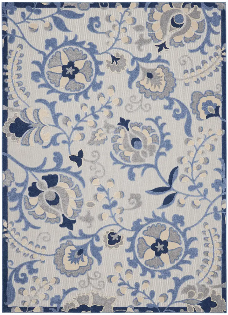 8' X 11' Blue And Gray Floral Indoor Outdoor Area Rug