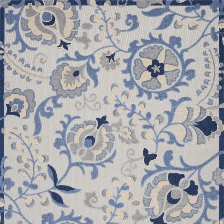 8' X 11' Blue And Gray Floral Indoor Outdoor Area Rug
