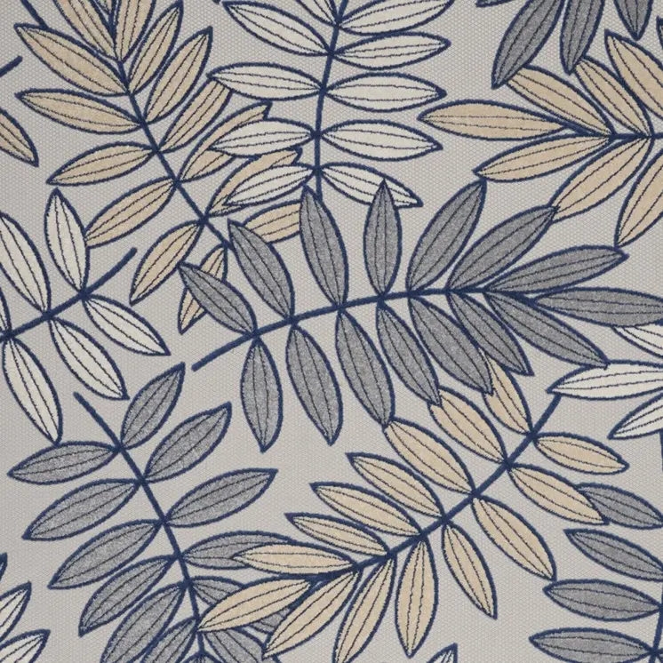 8' X 11' Navy Blue And Ivory Botanical Leaves Indoor Outdoor Area Rug
