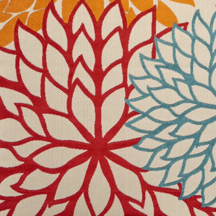 8' X 11' Green Orange Red And Blue Floral Indoor Outdoor Area Rug