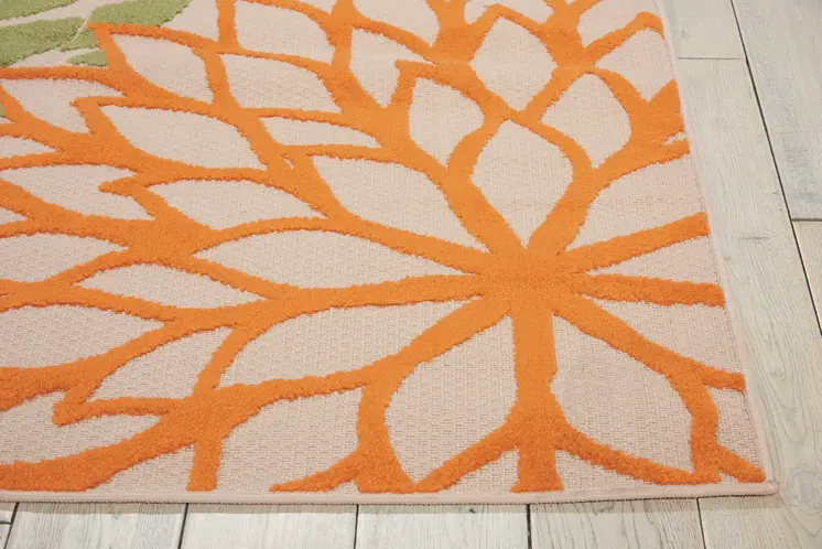 8' X 11' Green Orange Red And Blue Floral Indoor Outdoor Area Rug