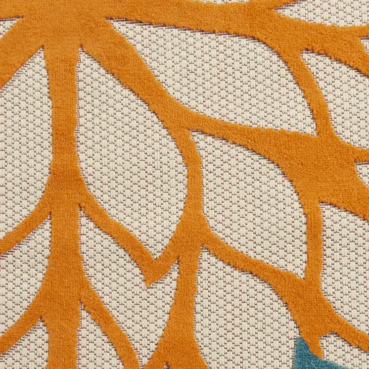 8' X 11' Green Orange Red And Blue Floral Indoor Outdoor Area Rug