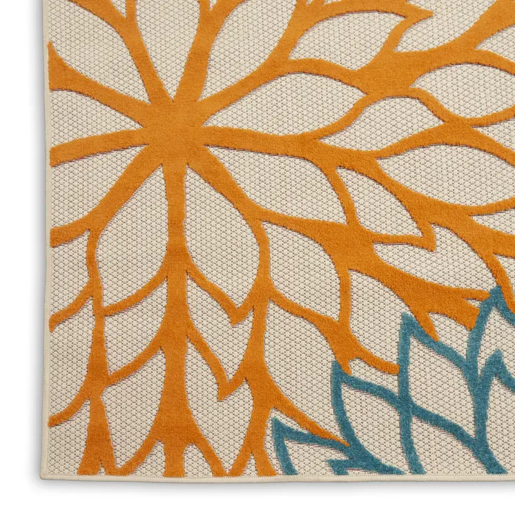 8' X 11' Green Orange Red And Blue Floral Indoor Outdoor Area Rug