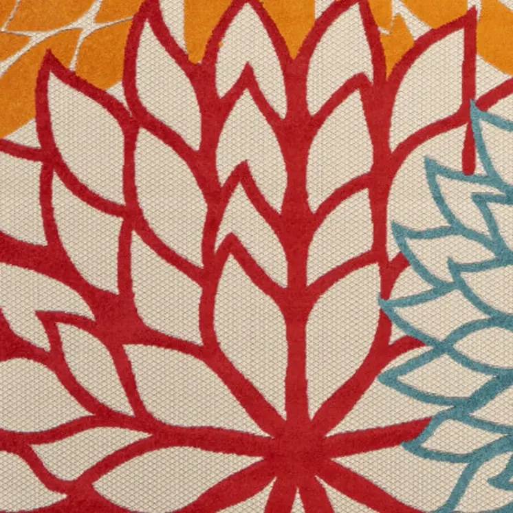 8' X 11' Green Orange Red And Blue Floral Indoor Outdoor Area Rug