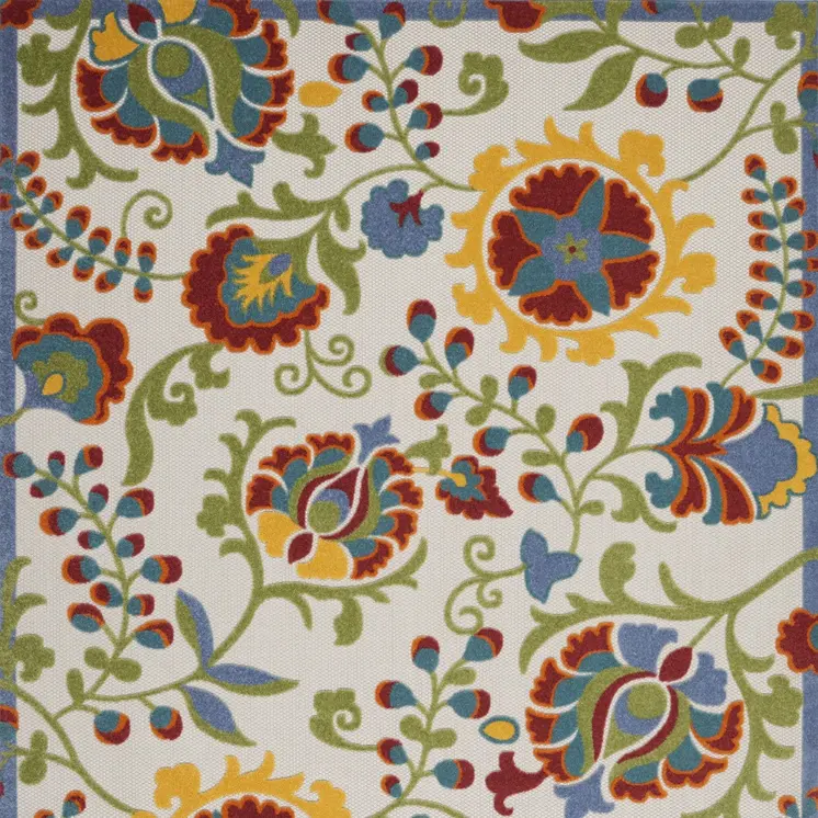 8' X 11' Green Red Ivory And Yellow Floral Indoor Outdoor Area Rug