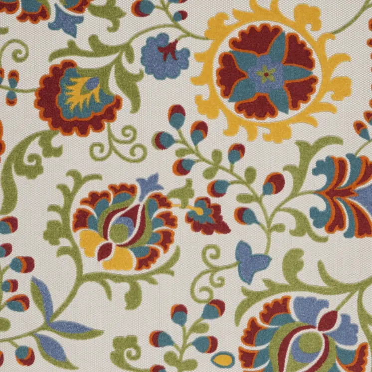 8' X 11' Green Red Ivory And Yellow Floral Indoor Outdoor Area Rug