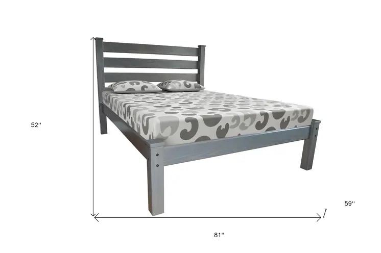 Gray Solid Wood Full Bed Frame