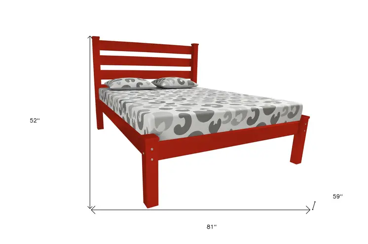 Red Solid Wood Full Bed Frame