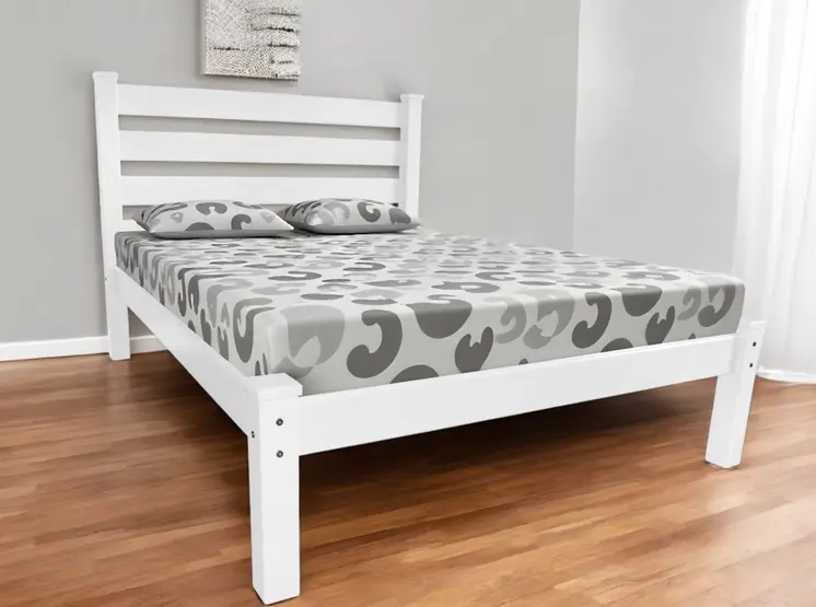 White Solid Wood Full Bed Frame