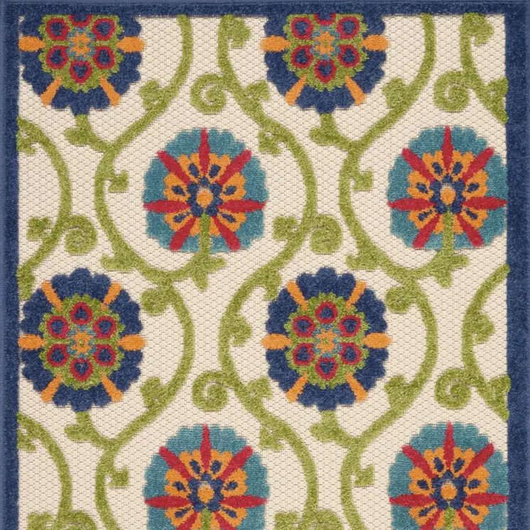 3' X 4' Navy Blue Beige Green Blue And Red Floral Indoor Outdoor Area Rug