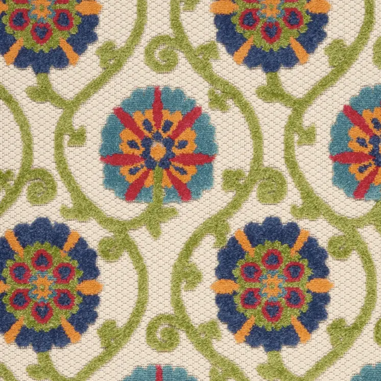 3' X 4' Navy Blue Beige Green Blue And Red Floral Indoor Outdoor Area Rug