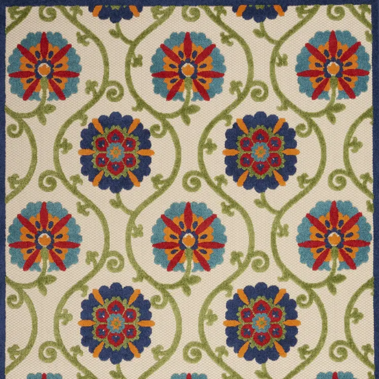 4' X 6' Navy Blue Beige Green Blue And Red Floral Indoor Outdoor Area Rug