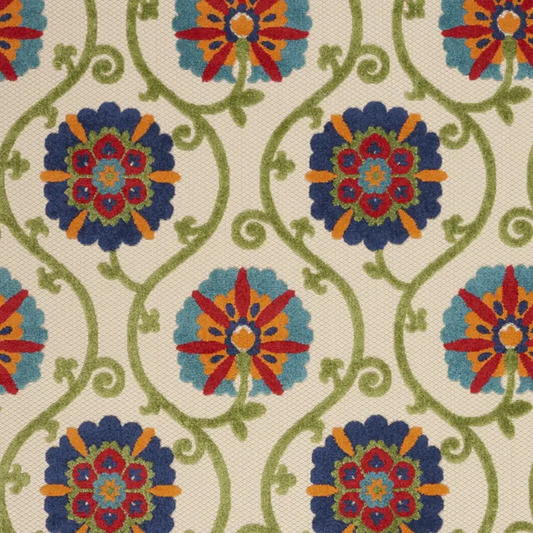 4' X 6' Navy Blue Beige Green Blue And Red Floral Indoor Outdoor Area Rug