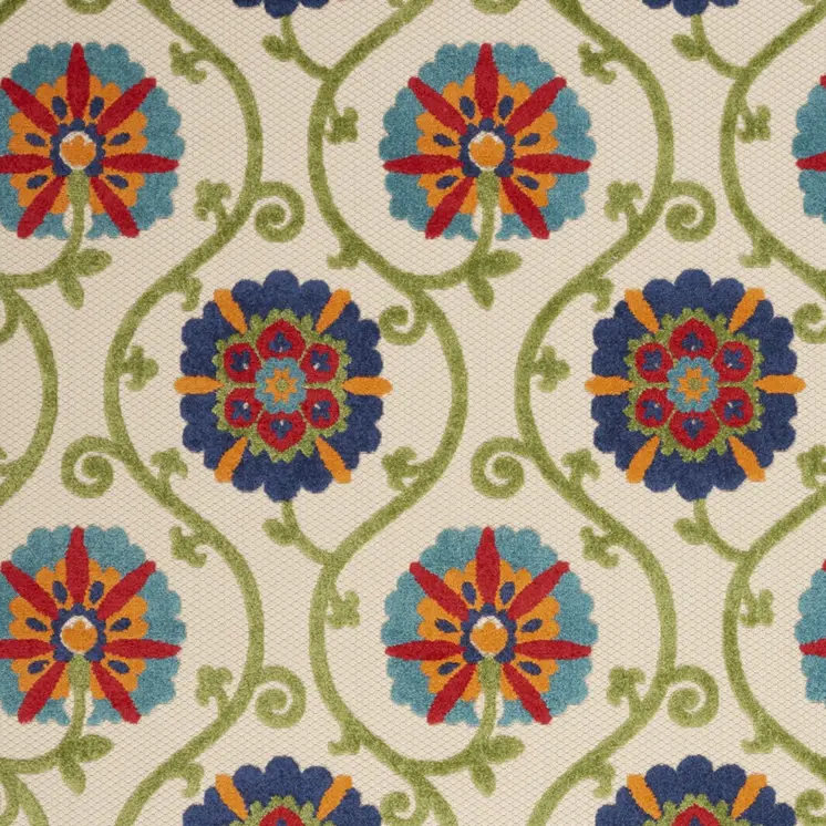 5' X 8' Navy Blue Beige Green Blue And Red Floral Indoor Outdoor Area Rug