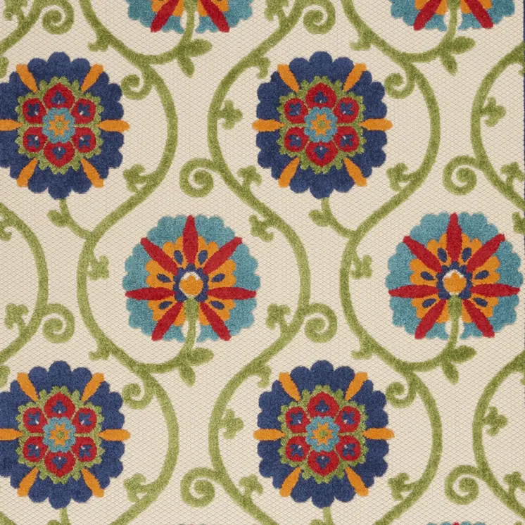 5' X 8' Navy Blue Beige Green Blue And Red Floral Indoor Outdoor Area Rug