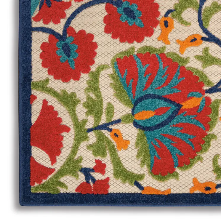 5' X 8' Navy Blue Beige Green Blue And Red Floral Indoor Outdoor Area Rug