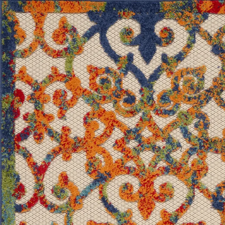 3' X 4' Navy Blue Beige Green Orange And Red Trellis Indoor Outdoor Area Rug
