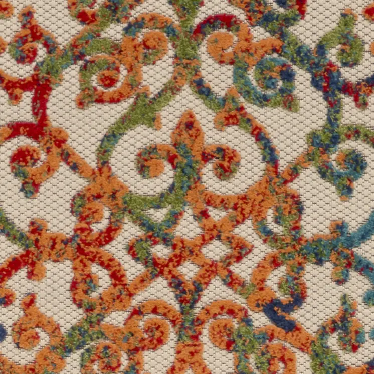 6' Ivory Blue Orange And Green Trellis Indoor Outdoor Runner Rug
